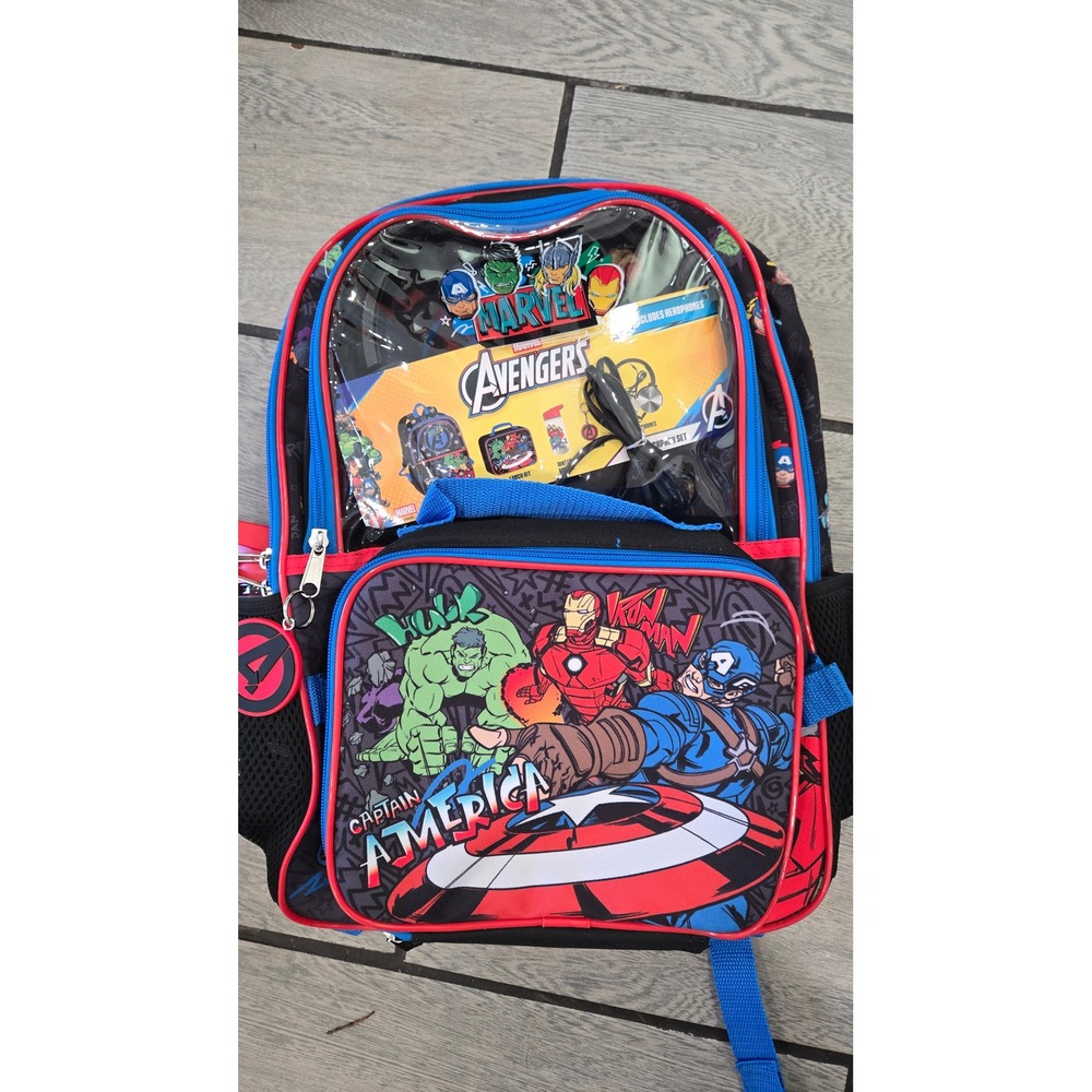 Marvel Avengers 5pc Backpack Set 17in Laptop Bag Lunch Kit Headphones NWT